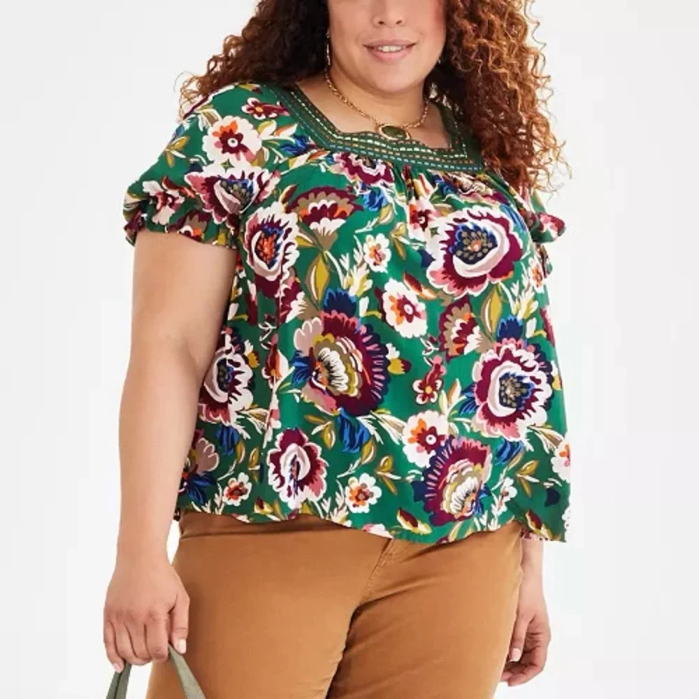 Style & Co for Macy’s Plus-Size Crochet-Trimmed Top in Bloom Green. NWT Perfect - Picture 1 of 16